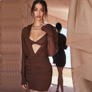 CHOCOLATE CHIFFON SHIRT DRESS AND BRALETTE XS